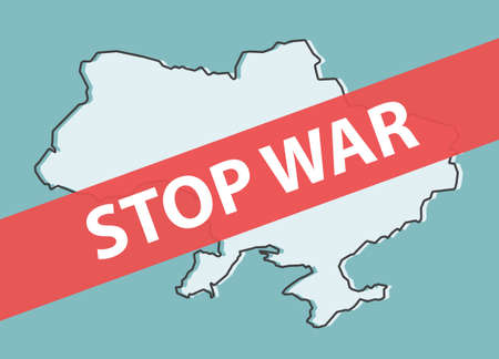 stop war banner over Ukraine map- vector illustrationのイラスト素材