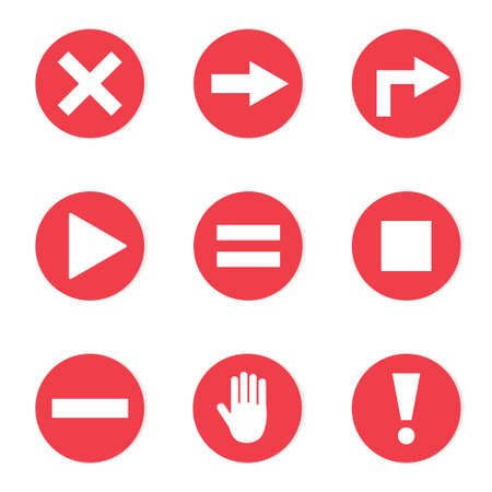 set of red sign button, ban, arrow, play, pause, warrant, exclamation - vector illustrationのイラスト素材