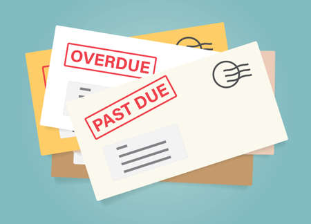 pile of envelopes with overdue bills- vector illustrationのイラスト素材
