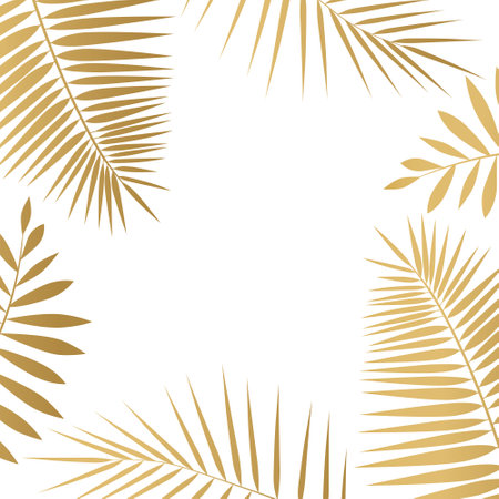 golden palm leaves on white background- vector illustrationのイラスト素材