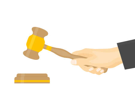 judge hand holds gavel judge- vector illustrationのイラスト素材