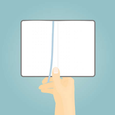 hand holds open notebook-vector illustrationのイラスト素材