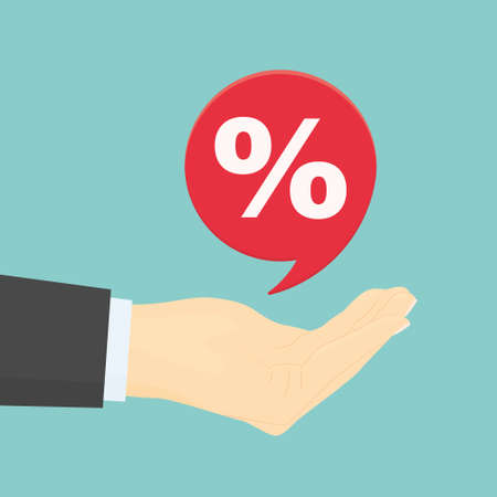 hand showing speech bubble with percentage sign- vector illustrationのイラスト素材
