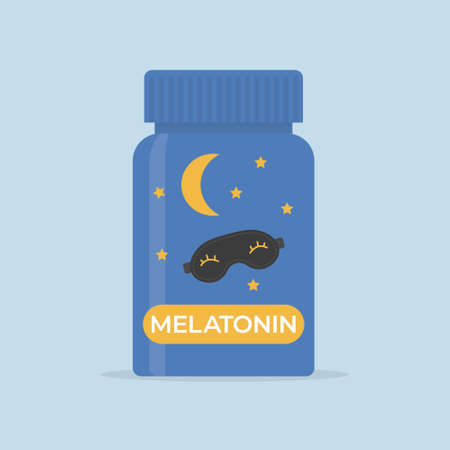 bottle with melatonin sleep hormone pills - vector illustrationのイラスト素材