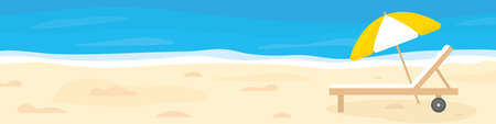 summer banner with sunbed and umbrella on the tropical beach - vector illustration