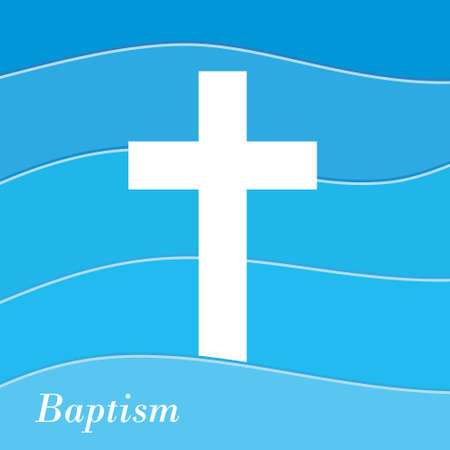 christian cross in a wavy water, concept of Baptism- vector illustrationのイラスト素材