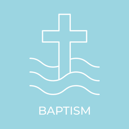 christian cross in a wavy water, concept of Baptism- vector illustration