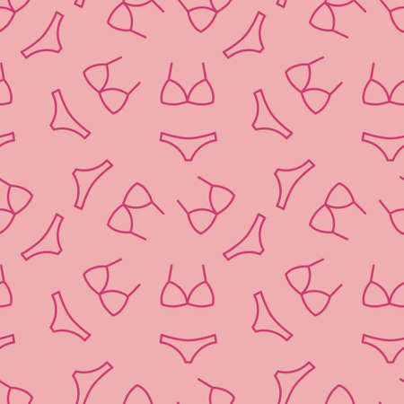 pink seamless pattern with bikini icon, summer, vacation background, great for wrapping, textile, wallpaper, greeting card- vector illustrationのイラスト素材
