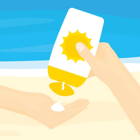 applying sun cream on the beach- vector illustrationのイラスト素材