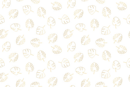 golden tropical seamless pattern with monstera leaves, great for wrapping, textile, wallpaper, greeting card- vector illustrationのイラスト素材