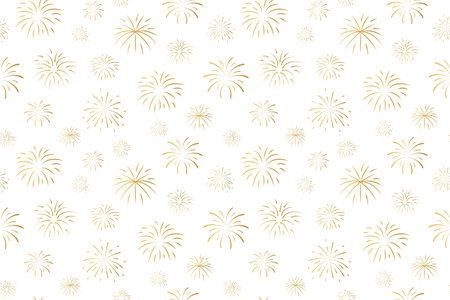 seamless pattern with golden fireworks, New Year Eve celebration, anniversary, wedding- vector illustrationのイラスト素材
