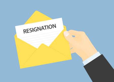 hand holding envelope with resignation letter- vector illustrationのイラスト素材