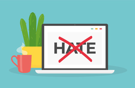 no hate concept, crossed out word on computer screen- vector illustrationのイラスト素材