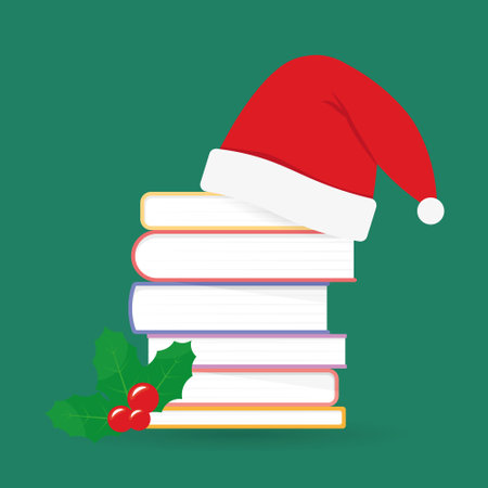 pile of books as a best christmas present concept- vector illustrationのイラスト素材