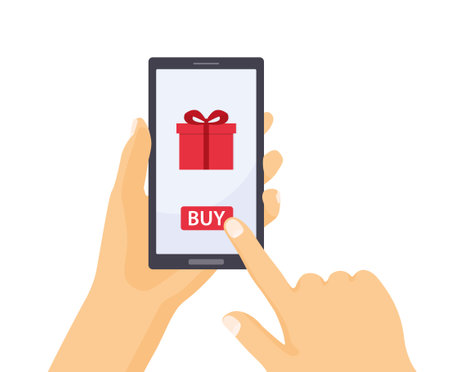 shopping online, buying christmas, birthday present concept- vector illustrationのイラスト素材