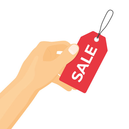hand holds sale price tag  -vector illustrationのイラスト素材