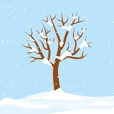 winter bare tree covered with snow- vector illustrationのイラスト素材