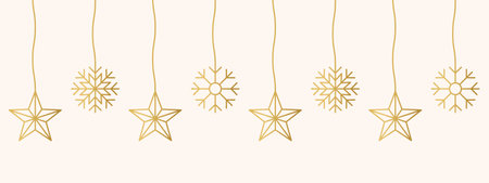 hanging christmas golden decorations: stars and snowflakes- vector illustrationのイラスト素材