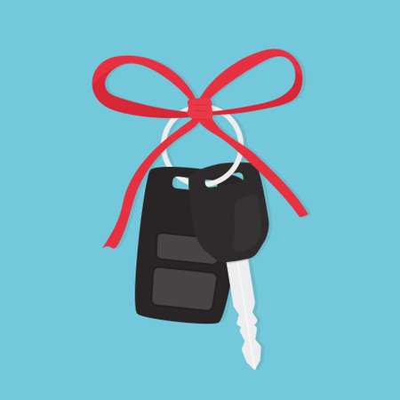 car key with ribbon, car as a present concept - vector illustrationのイラスト素材