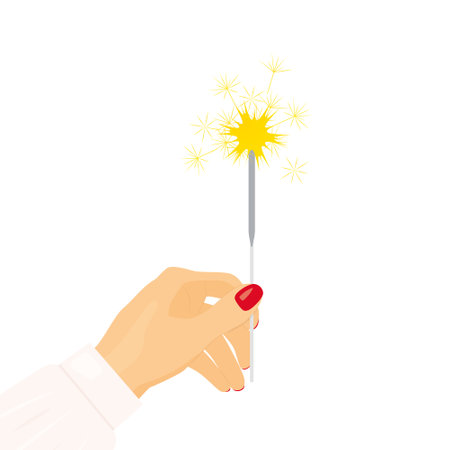 woman hand holding burning sparkle, celebration of Christmas, New Years Eve - vector illustrationのイラスト素材