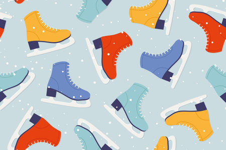 seamless pattern with colorful figure ice skates and snow- vector illustrationのイラスト素材