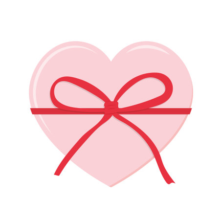 heart-shaped gift box with ribbon, birthday, valentine present concept - vector illustrationのイラスト素材