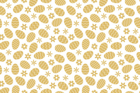 seamless Easter golden pattern with flowers and eggs - vector illustrationのイラスト素材