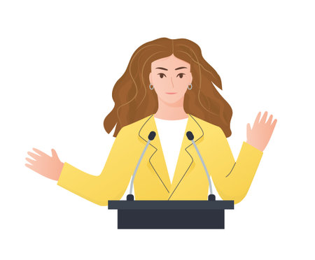 young female business speaking at conference- vector illustrationのイラスト素材