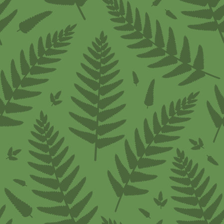 seamless pattern with green forest fern leaves - vector illustrationのイラスト素材