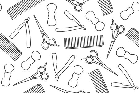 seamless barber shop icons pattern: brush, razor, scissors and comb- vector illustrationのイラスト素材