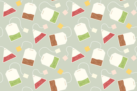 seamless pattern with different flavors tea bags, tearoom concept- vector illustrationのイラスト素材