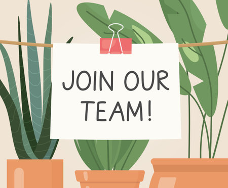 join our team written on a paper attached to the string, hiring concept - vector illustrationのイラスト素材