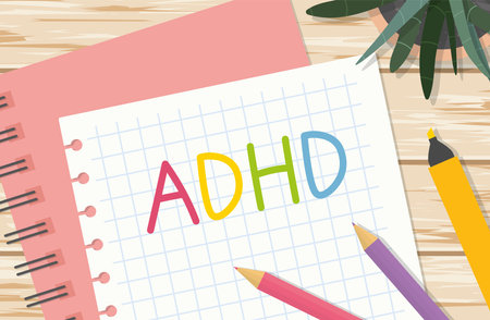 ADHD (Attention Deficit Hyperactivity Disorder) written written on the sheet of paper- vector illustrationのイラスト素材