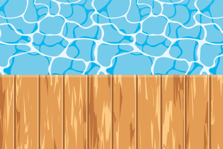 swimming pool with wooden deck, summer vacation background- vector illustrationのイラスト素材