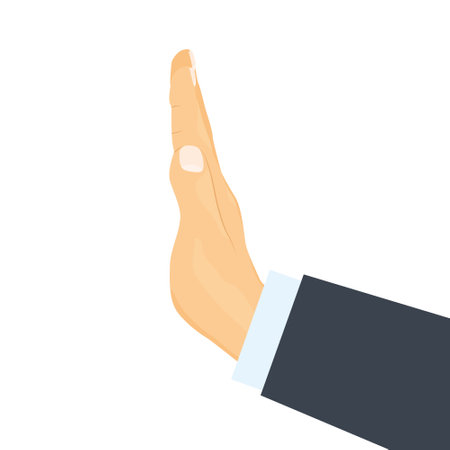 businessman hand stop gesture; no bribe, objection, breaking off negotiations concept  -vector illustrationのイラスト素材