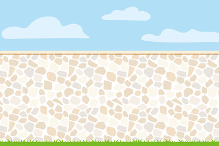 stone old wall with blue sky- vector illustrationのイラスト素材