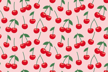 summer seamless pattern with red cherry fruits- vector illustration
