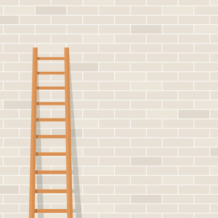wooden ladder against brick wall; concept of success, career, overcoming problem- vector illustrationのイラスト素材