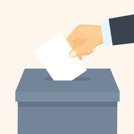 hand inserting a ballot paper into voting box- vector illustrationのイラスト素材