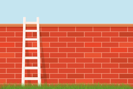ladder against brick wall; concept of success, career, overcoming problem- vector illustrationのイラスト素材