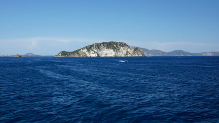 Marathonisi (Turtle) Island near Zakynthos, Greece known from turtles Caretta Caretta where they...