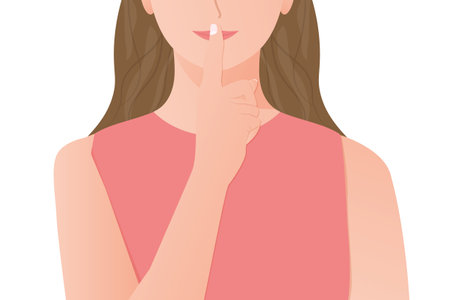 woman with finger on her lips, showing silent gesture; concept of privacy, keeping secret- vector illustrationのイラスト素材