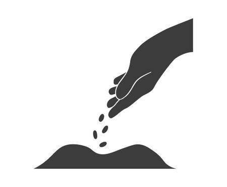 silhouette of hand sowing seeds to the ground - vector illustrationのイラスト素材