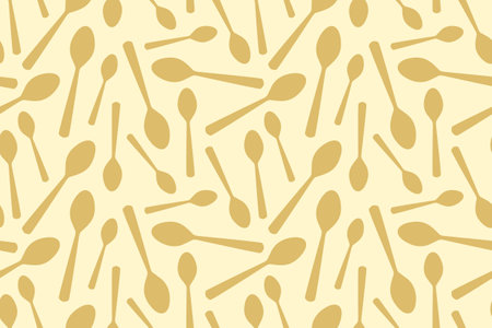 golden seamless spoons pattern; kitchen, restaurant, menu background- vector illustrationのイラスト素材