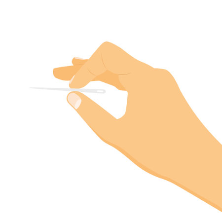 hand holding needle; embroidery, needlecraft, bursting the bubble concept  - vector illustrationのイラスト素材