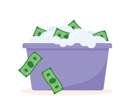 money laundering, banknotes in a plastic basin with water and foam- vector illustrationのイラスト素材