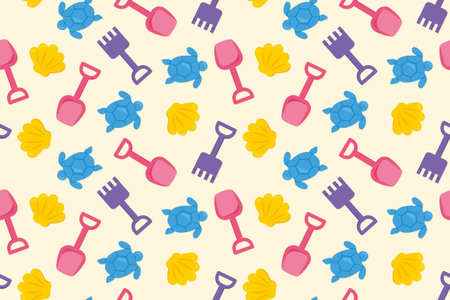 seamless pattern with colorful sand toys; child summer background- vector illustration