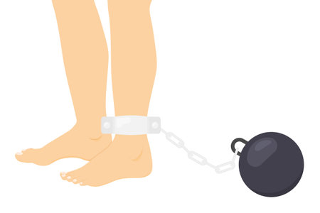 heavy prisoner ball chain; concept of binding, debt, dragging a weight - vector illustrationのイラスト素材