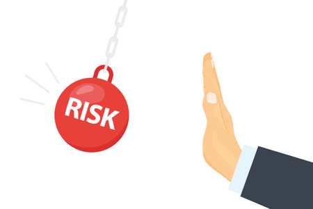 businessman hand making stop gesture against wrecking ball symbolizing risk; insurance, crisis manager concept- vector illustrationのイラスト素材