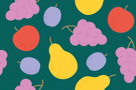 autumn fruit seamless pattern with apples, pears, plums and grapes; great for wrapping, textile,...